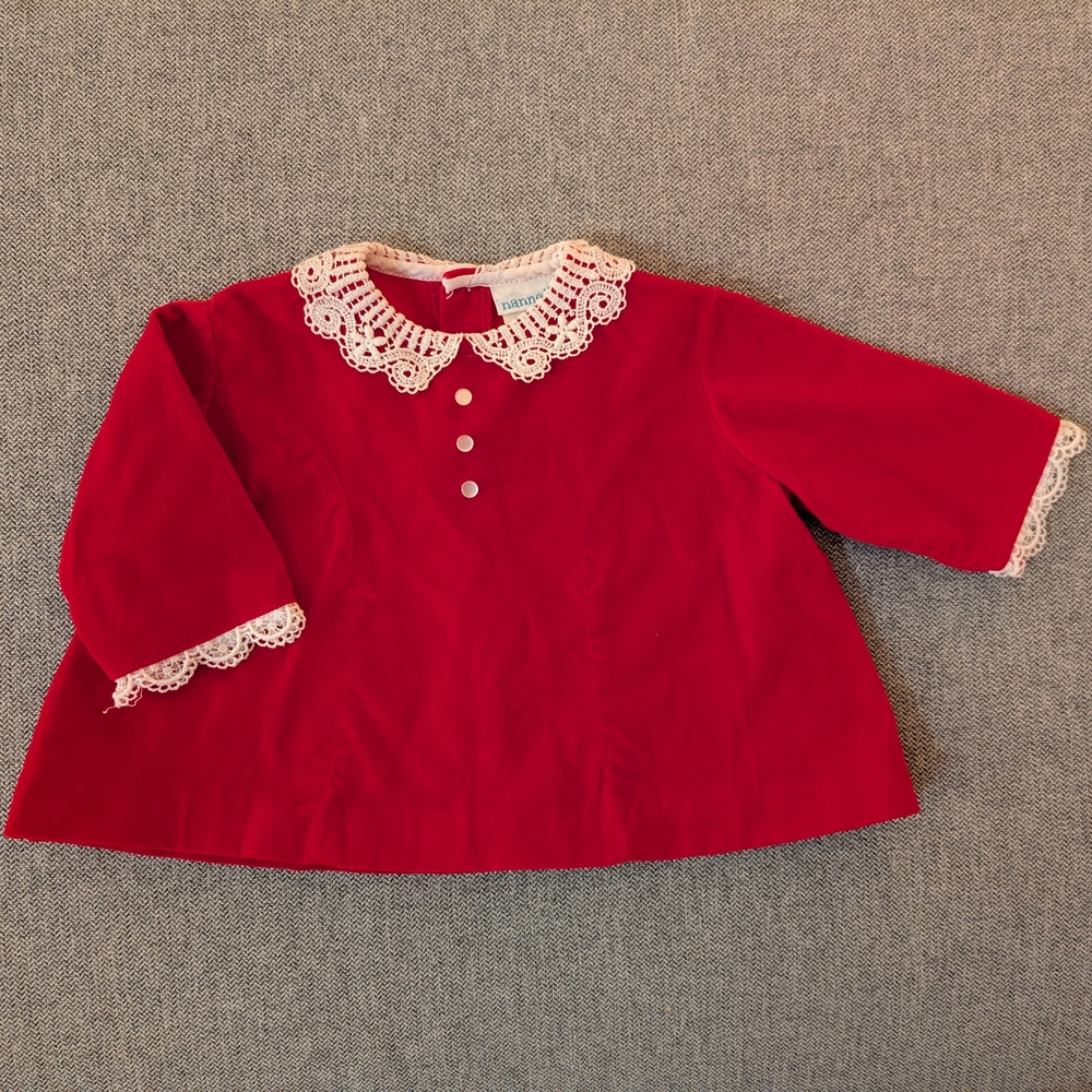 Vintage 1960-1970 Nannette Red Velvet Blouse | Heirloom Baby Clothes | Christmas